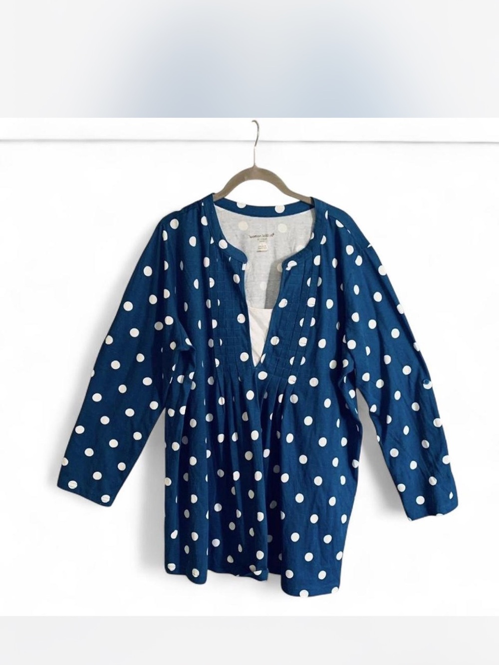 Grandma Core Cottage Woman Within Navy Blue Polka Dot Blouse size L